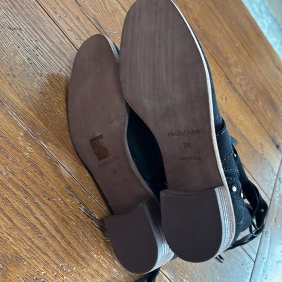 See By Chloe Studded Crosta Boots Women’s Black Suede Booties Gold Stud Size 7.5 - Picture 6 of 13